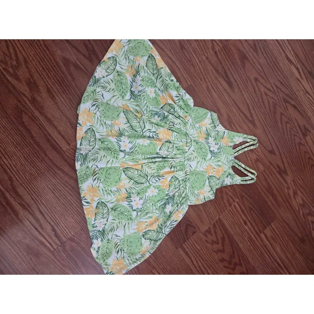 Tommy Bahama Girls 3T Tropical Floral Palm Leaf Braided Strap Cotton Dress Green